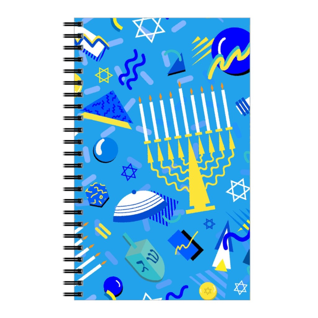 80s Hanukkah Celebration - Blue Notebook, 5x8, Blue, True Blue