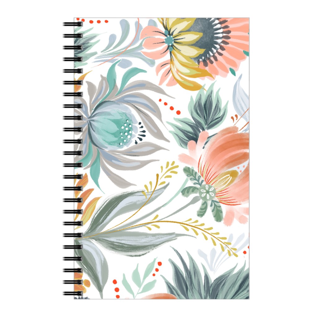 Folksy Floral - Multi on White Notebook, 5x8, Multicolor