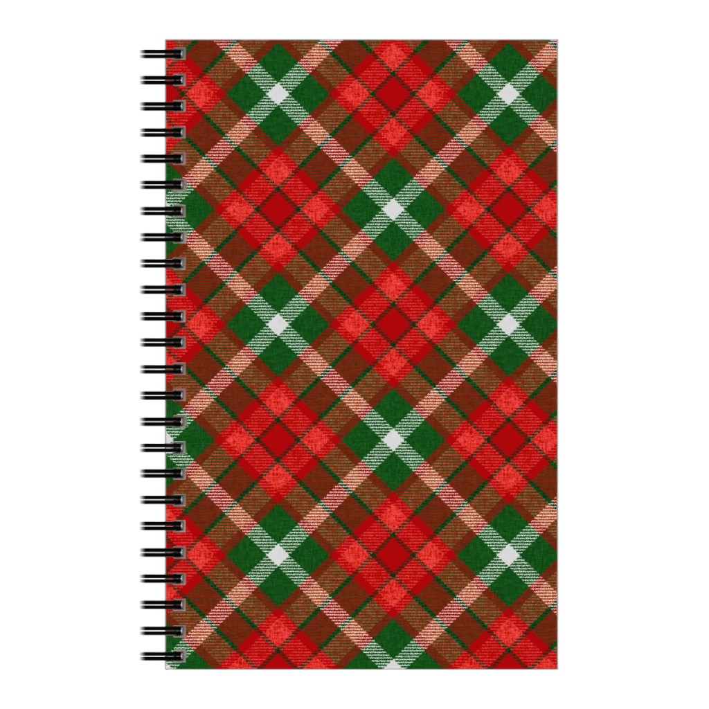 Christmas Plaid - Red and Green Notebook, 5x8, Red