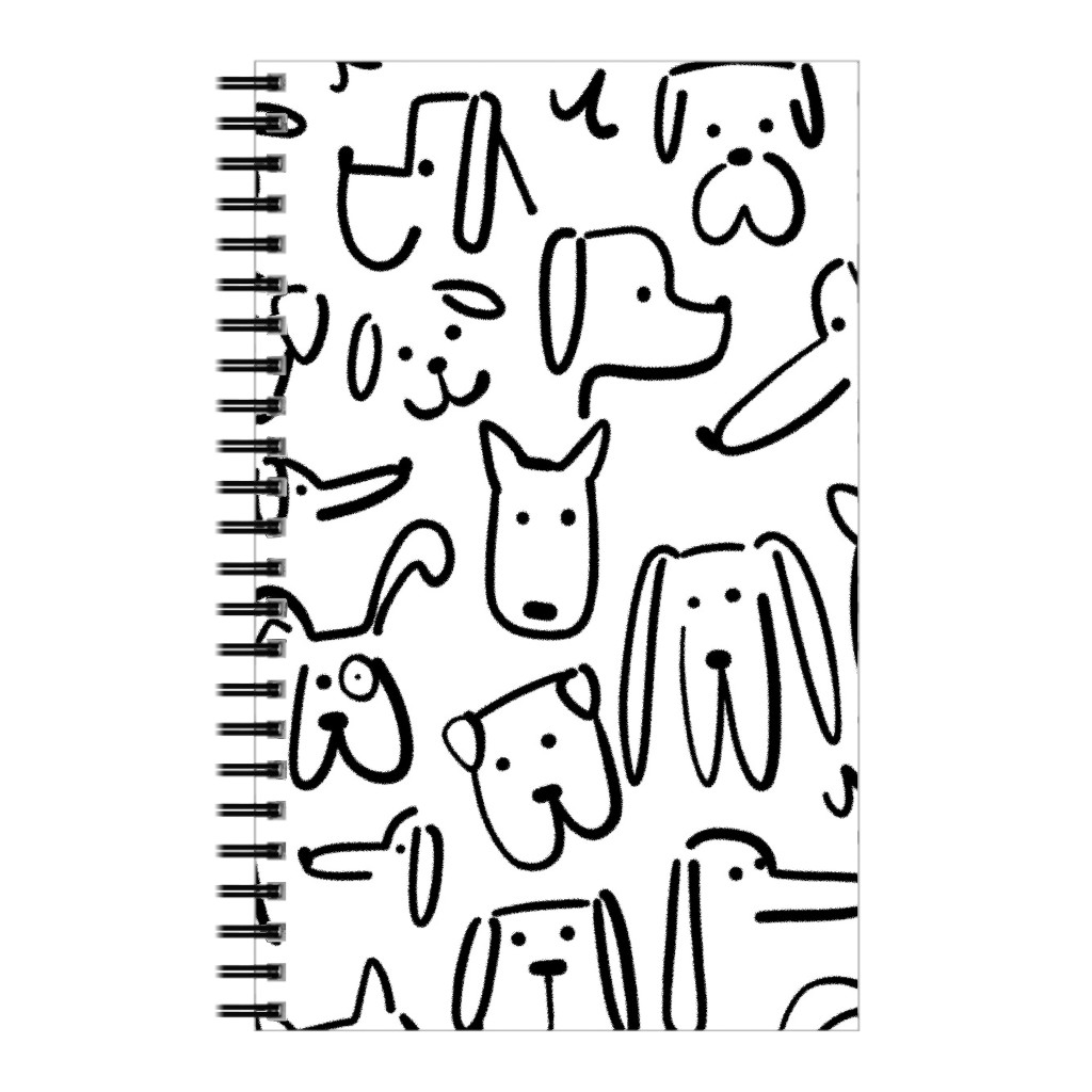 Playful Pups - Black and White Notebook, 5x8, White