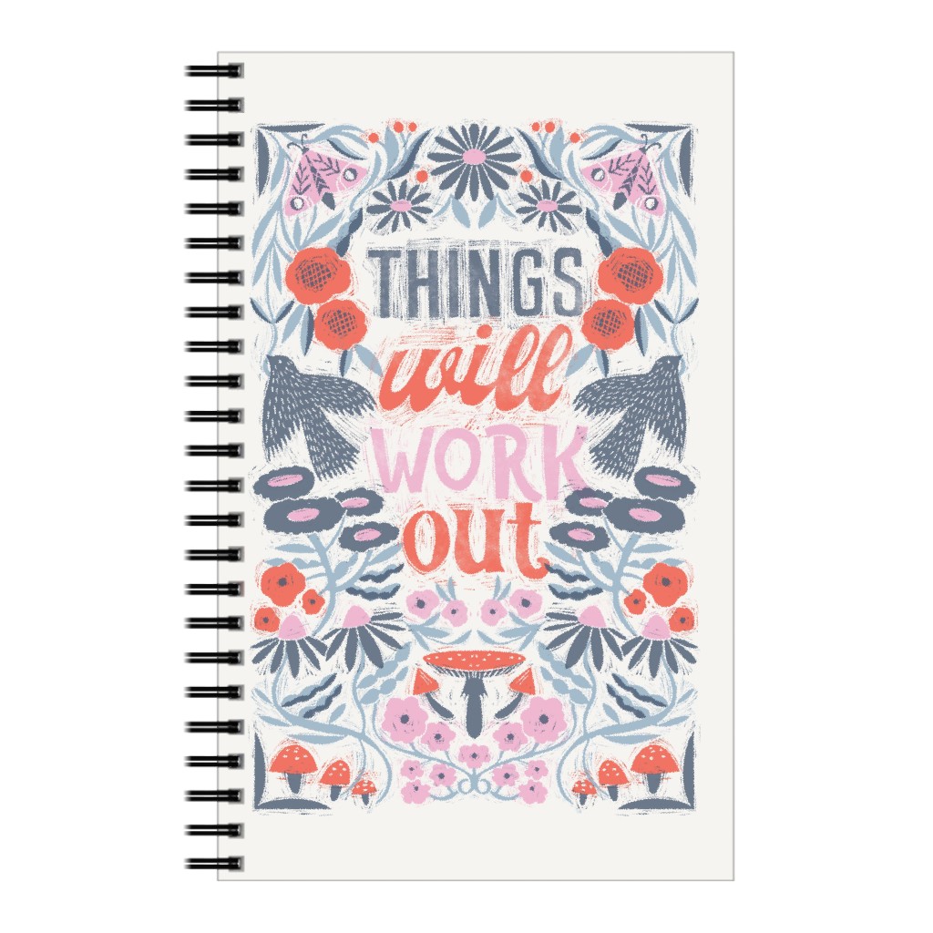 Things Will Work Out - Hand-Lettered With Birds & Florals Notebook, 5x8, Multicolor