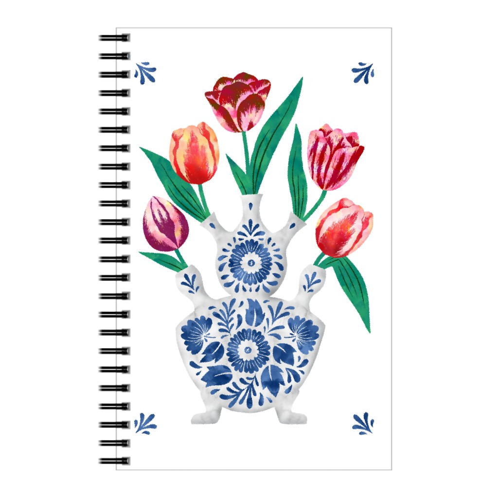 Tulips in Royal Blue Vase - Multi Notebook, 5x8, Multicolor
