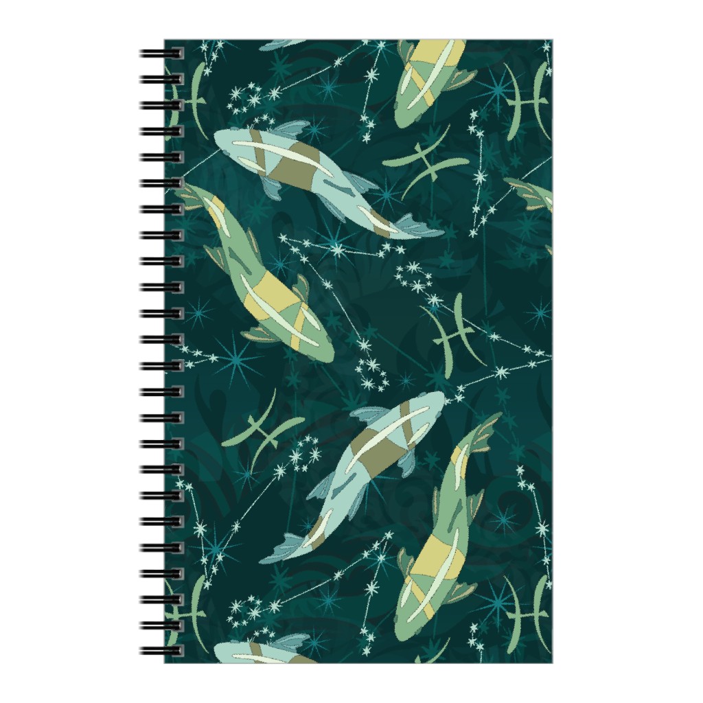 Pisces Fish - Green Notebook, 5x8, Green