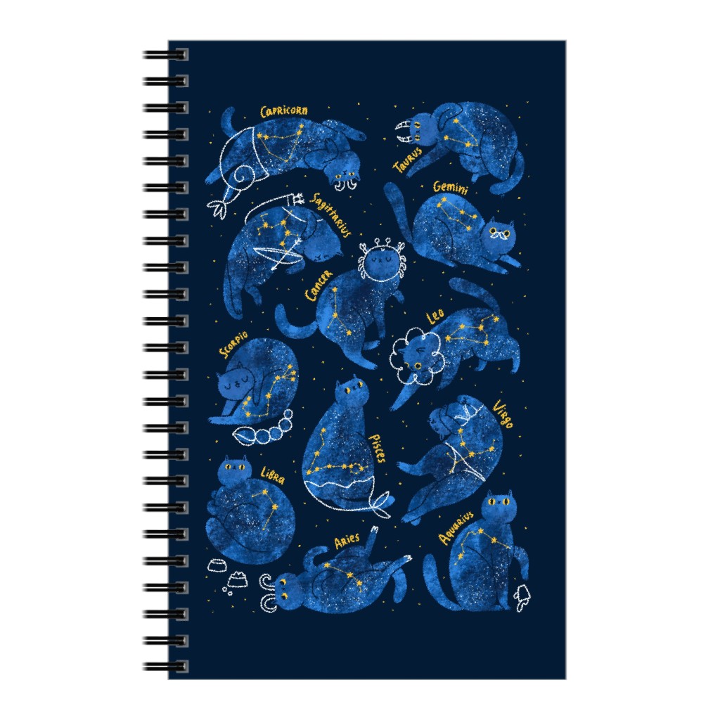 Zodiac Cats - Blue Notebook, 5x8, Blue