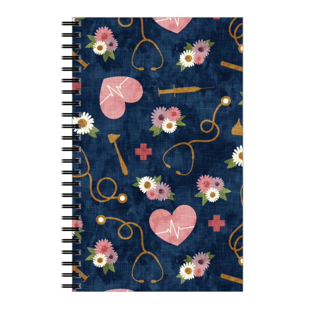 Floral Nurse Melody - Nursing - Blue Notebook, 5x8, Pink