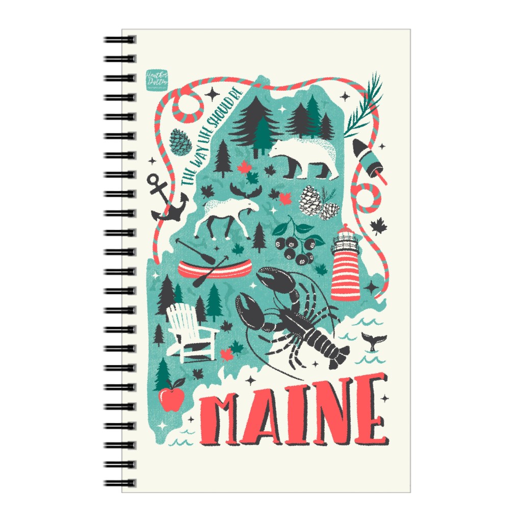 Maine - Retro Illustrated Travel Map Notebook, 5x8, Multicolor