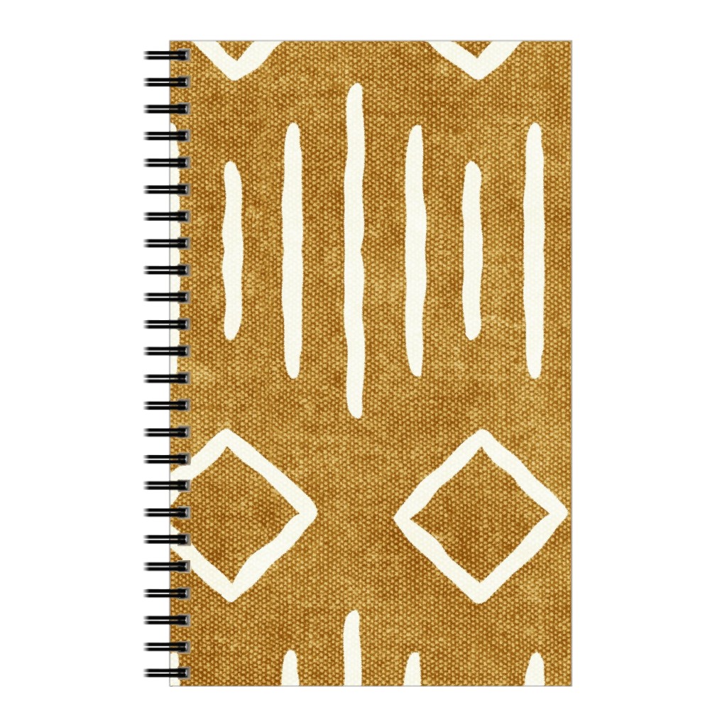 Diamond Mud Cloth Notebook, 5x8, Yellow, Golden