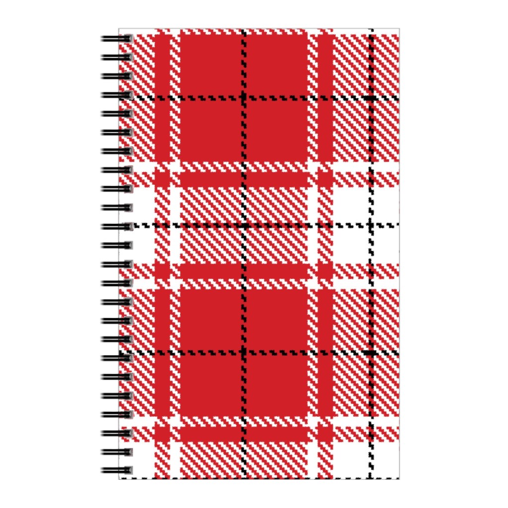 Tartan - White and Red Notebook, 5x8, Red