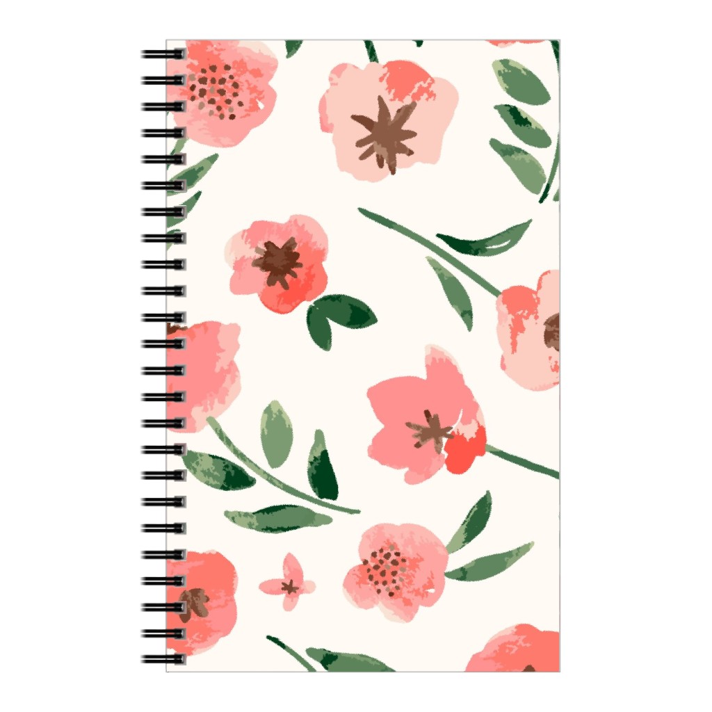 Scattered Watercolor Spring Flowers Notebook, 5x8, Pink