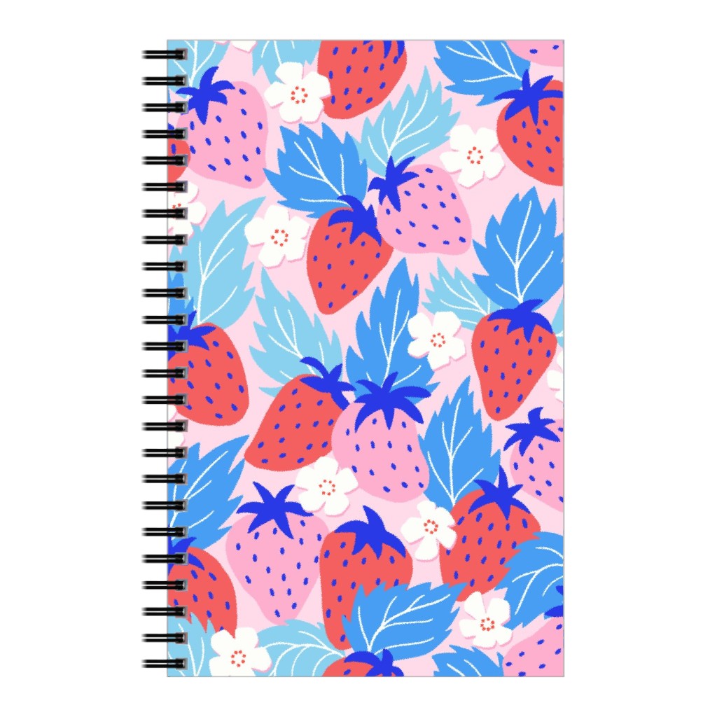 Papercut Strawberries - Blue and Pink Notebook, 5x8, Multicolor