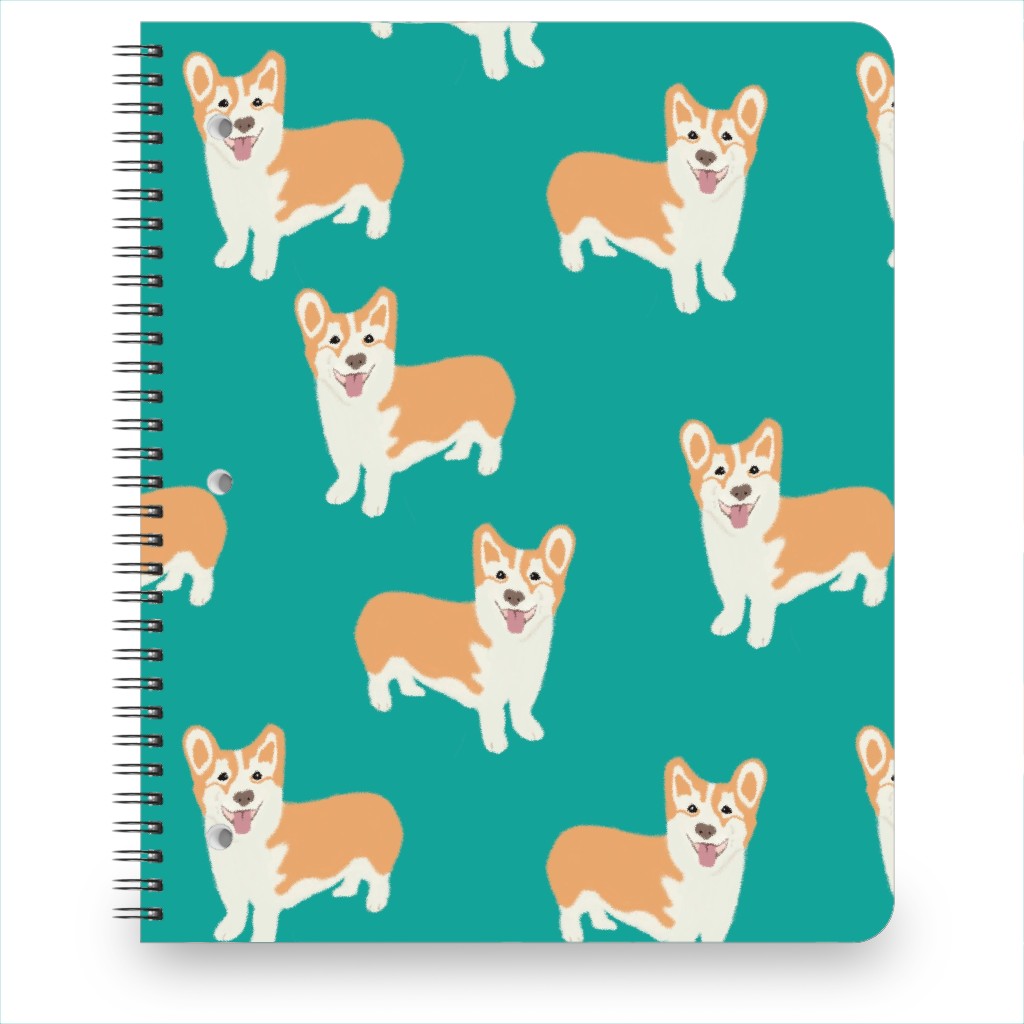 Corgi Notebook, 8.5x11, Green, Jewel