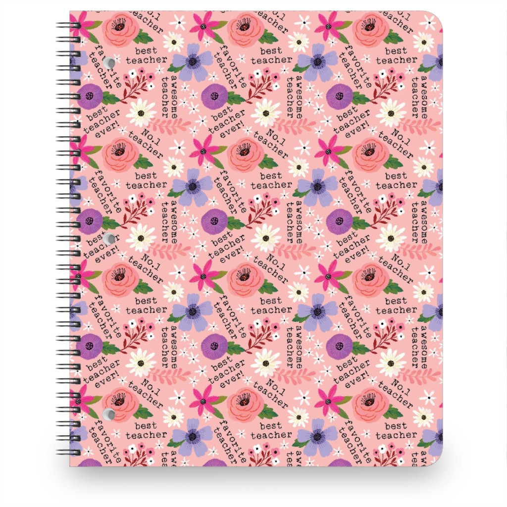 Pretty Best Teacher - Floral - Pink Notebook, 8.5x11, Pink