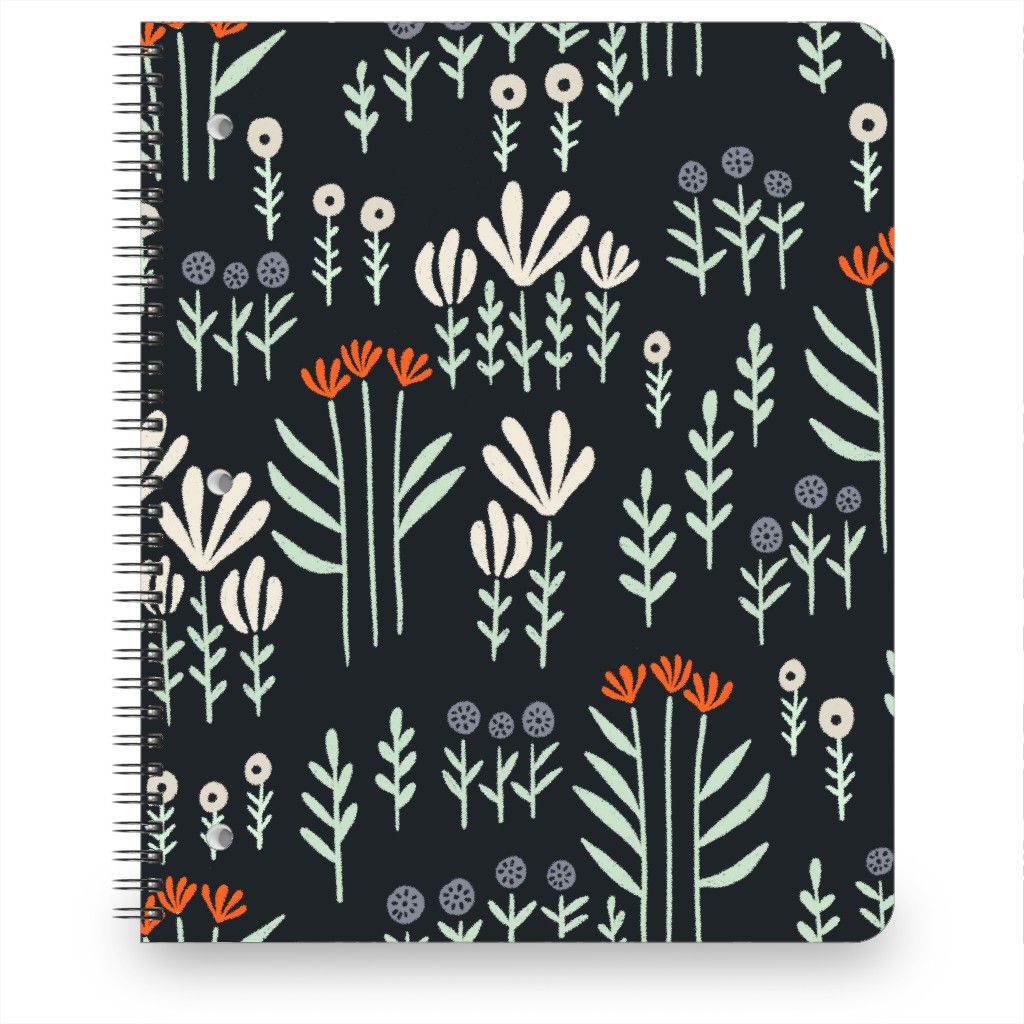 Delicate Floral - Orange and White Notebook, 8.5x11, Black, Black