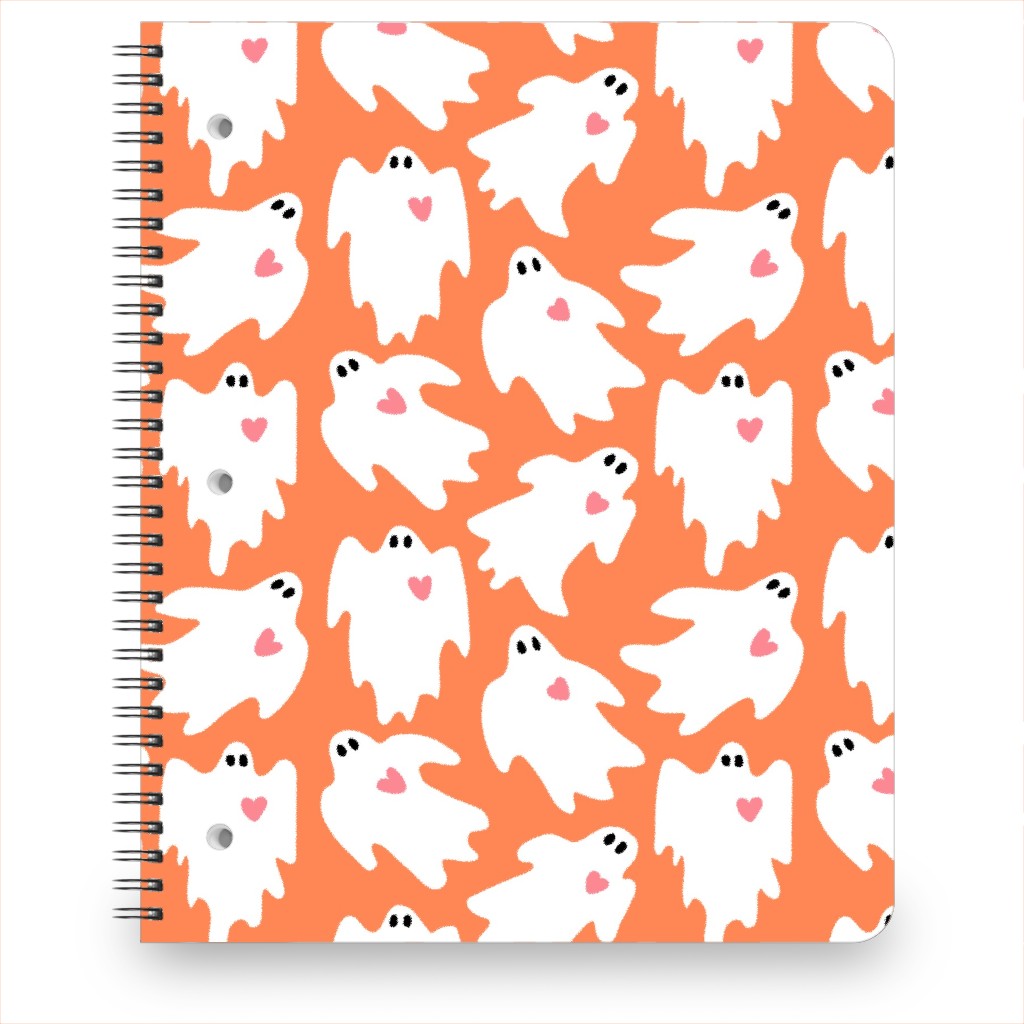 Halloween Ghosts With Hearts - Orange Notebook, 8.5x11, Orange