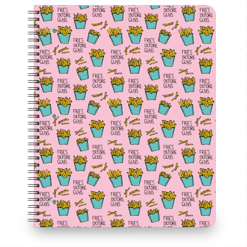 Fries Before Guys - Pop Art Food - Yellow Mint Pink Notebook, 8.5x11, Pink, Bright Pink