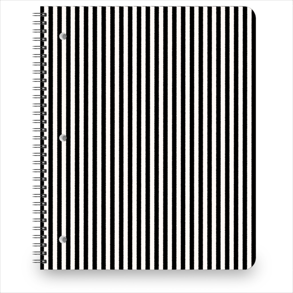 Basic Stripe - Black and Cream Notebook, 8.5x11, Black, Black