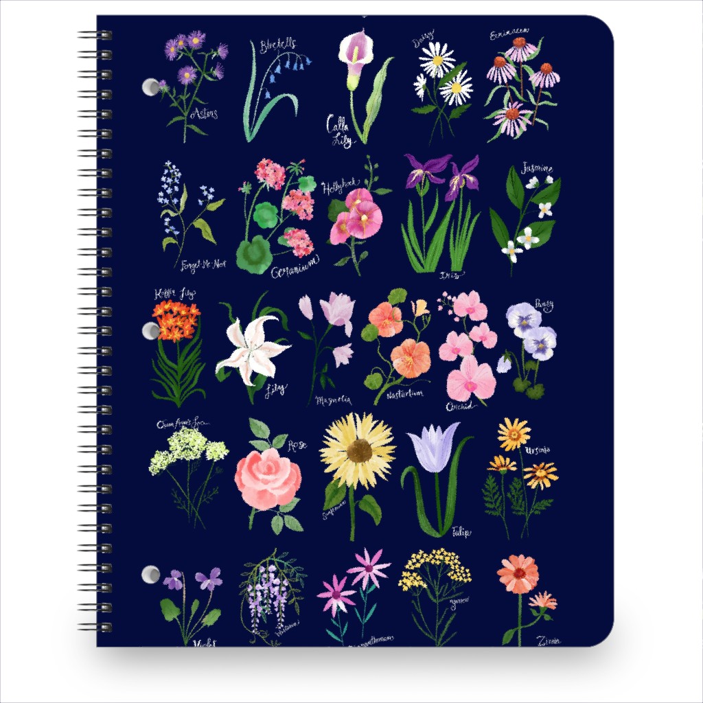 the Abcs of Flowers - Multi on Black Notebook, 8.5x11, Multicolor