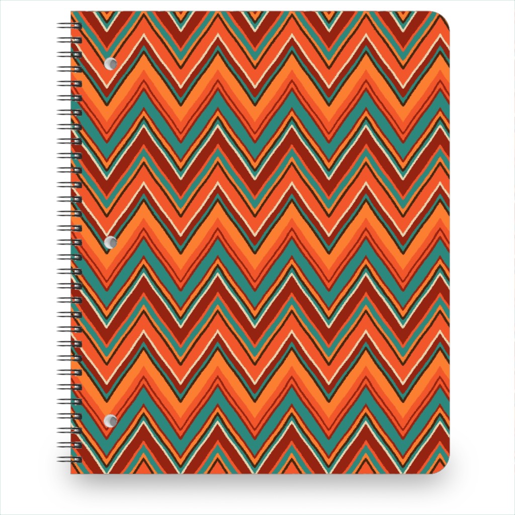 Fall Crazy Chevron - Orange and Teal Notebook, 8.5x11, Orange