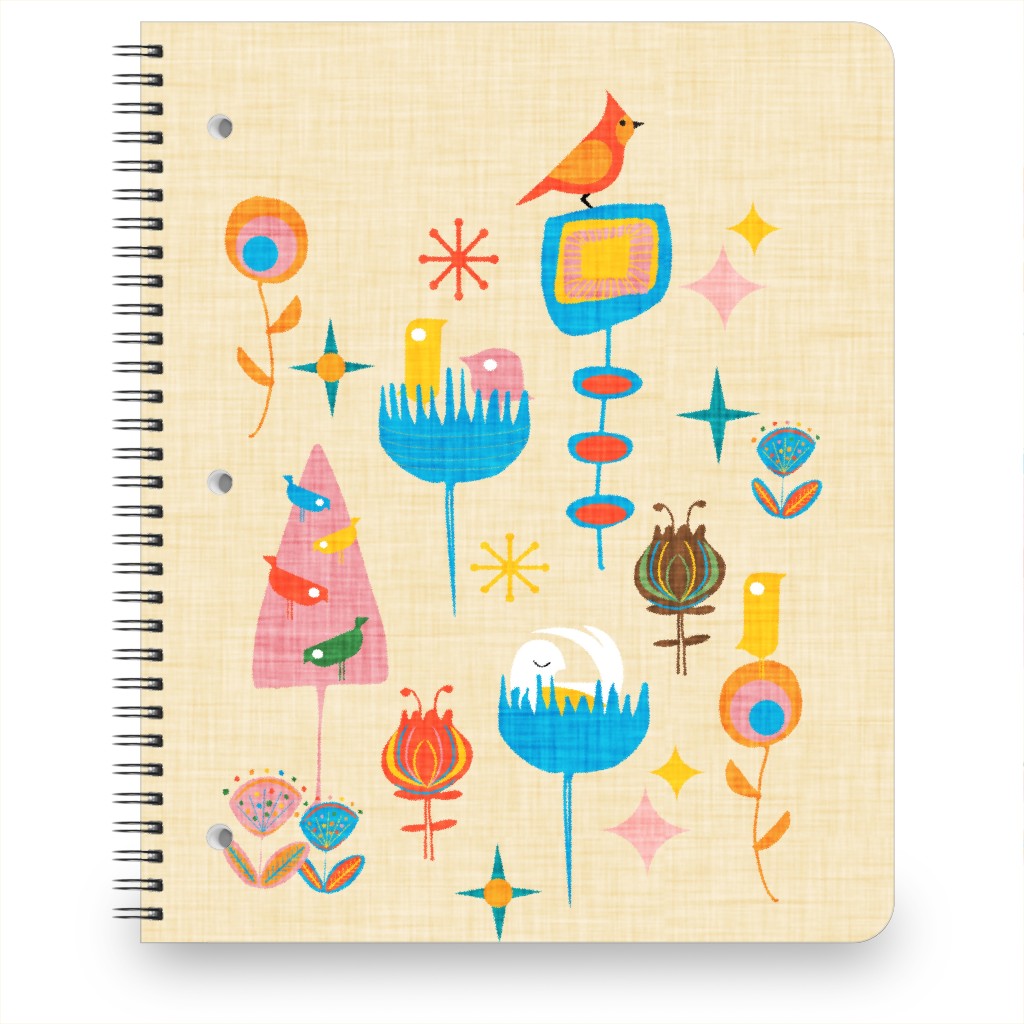 Retro Backyard Winter Birds - Multi Notebook, 8.5x11, Multicolor