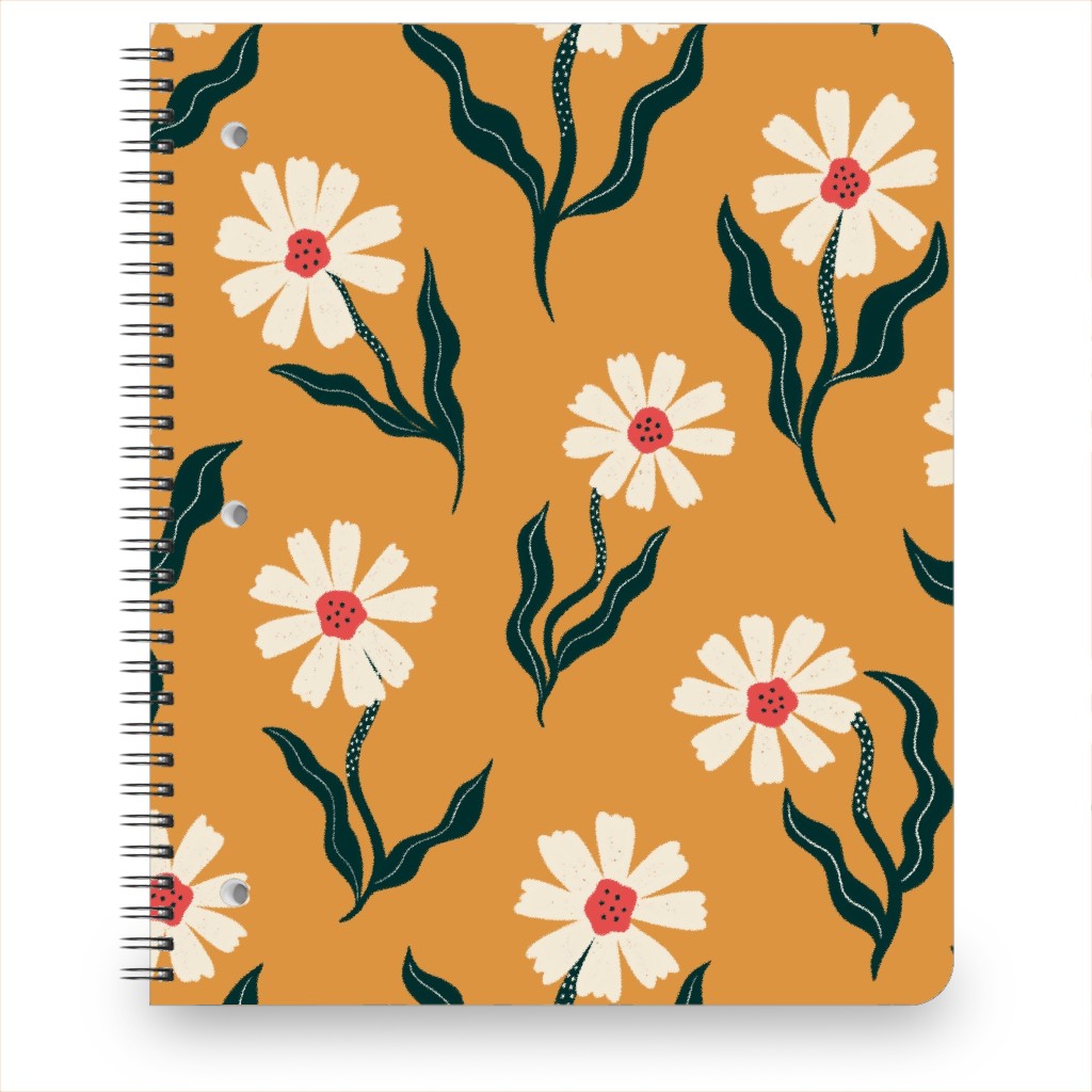 Flower Power - Orange Notebook, 8.5x11, Yellow