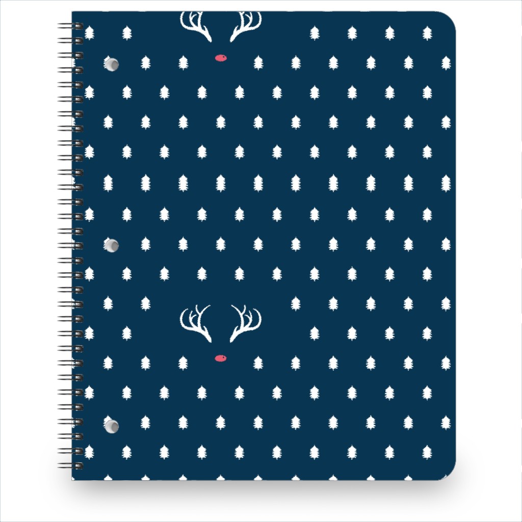 Modern Christmas Deer - Navy Notebook, 8.5x11, Blue