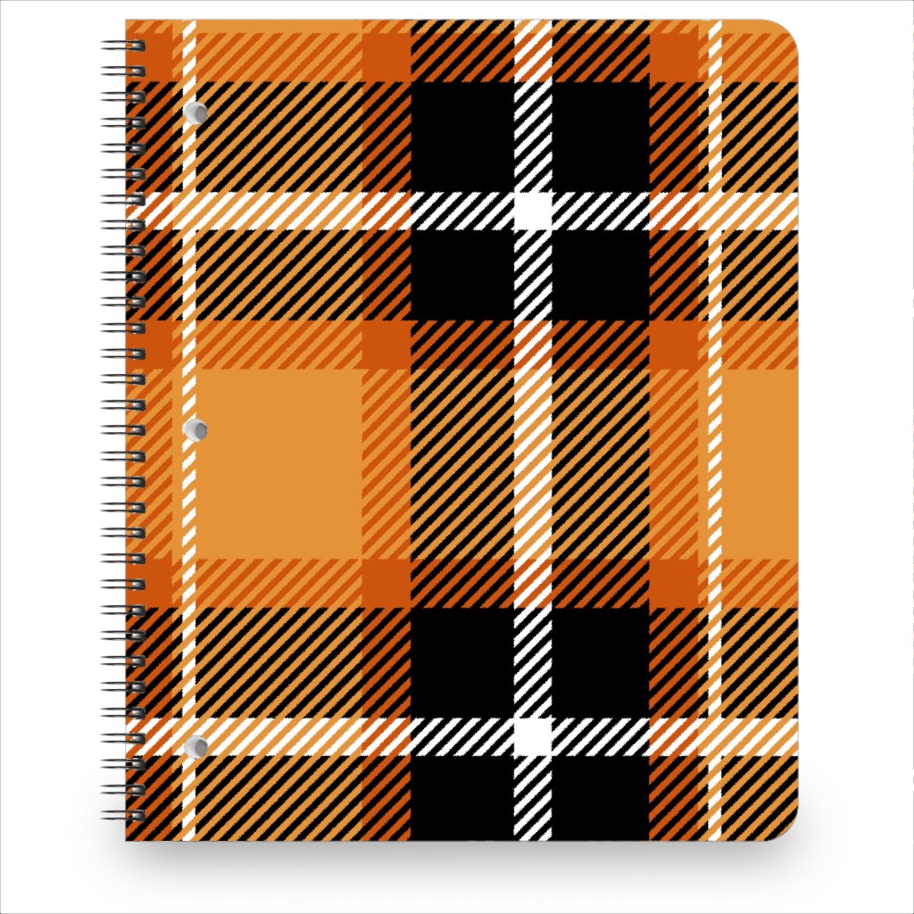 Orange and Black Plaid Notebook, 8.5x11, Orange, Orange