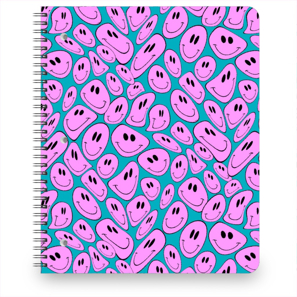 Retro Smiley Face - Blue and Purple Notebook, 8.5x11, Purple