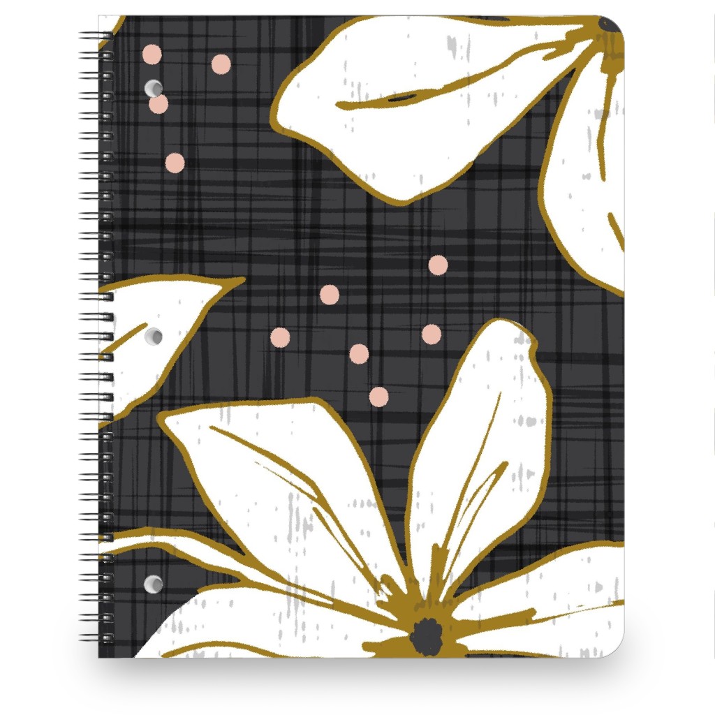 Lilium - Floral - Charcoal Black & White Notebook, 8.5x11, Black