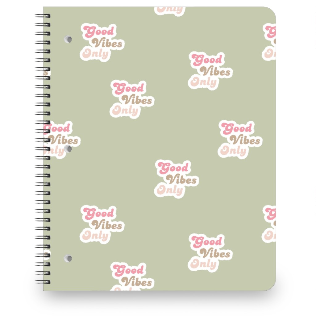 Seventies Retro Good Vibes Only Notebook, 8.5x11, Green, Willow