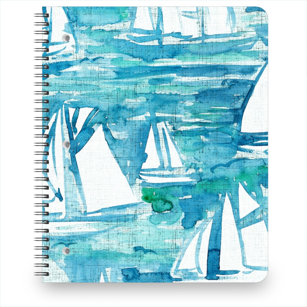 Sailboats Sailing Watercolor Loosely Painted - Blue Notebook, 8.5x11, Blue