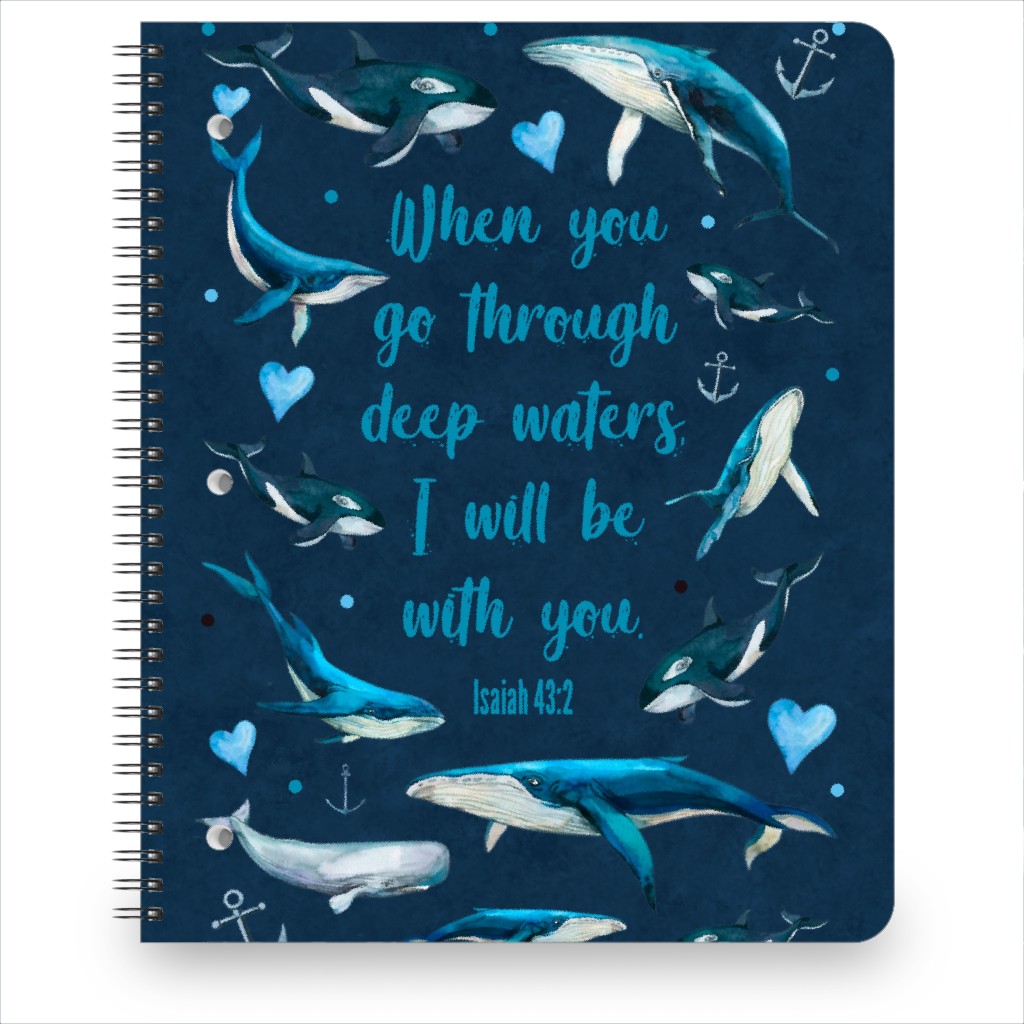 When You Go Through Deep Waters I Will Be With You Isaiah 43:3 Notebook, 8.5x11, Blue