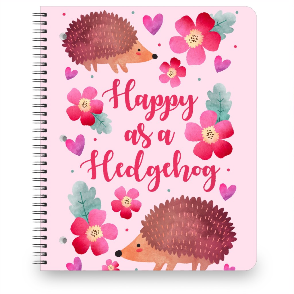 Happy As a Hedgehog Watercolor Flowers - Pink Notebook, 8.5x11, Pink, Bright Pink