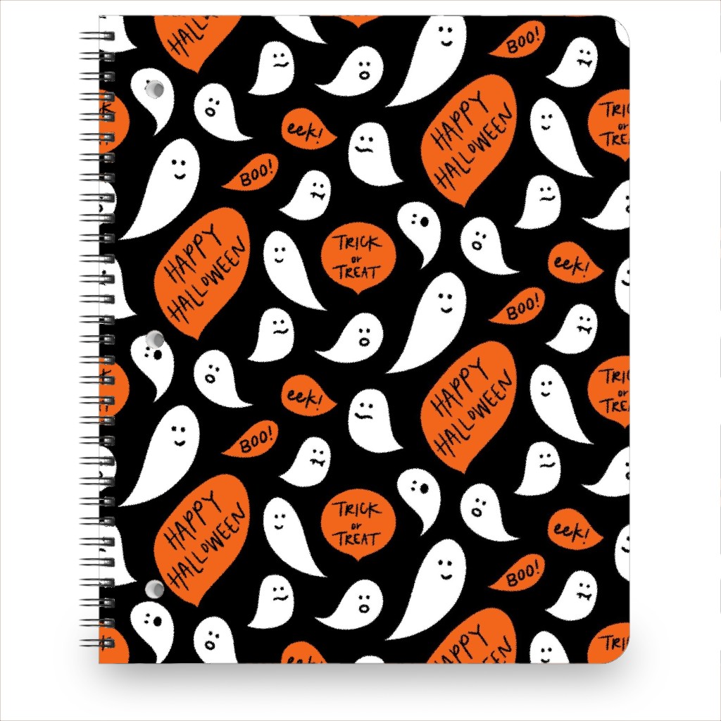 Halloween Ghosts Happy Halloween Notebook, 8.5x11, Black