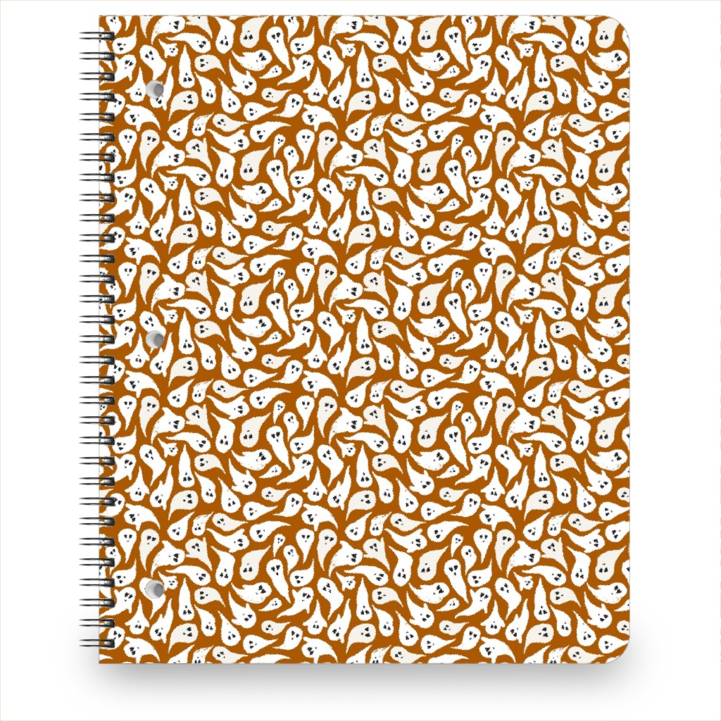 Halloween Ghosts on Dark Burnt Orange Notebook, 8.5x11, Orange