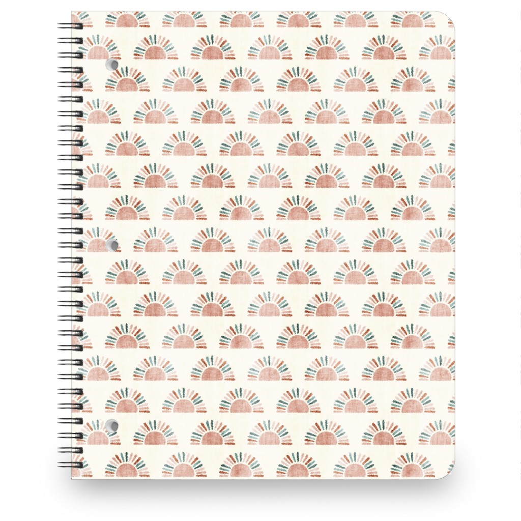 Sunshine - Block Print Boho Sun Print - Dusty Pink/Blue/Teracotta Notebook, 8.5x11, Pink, Bright Pink