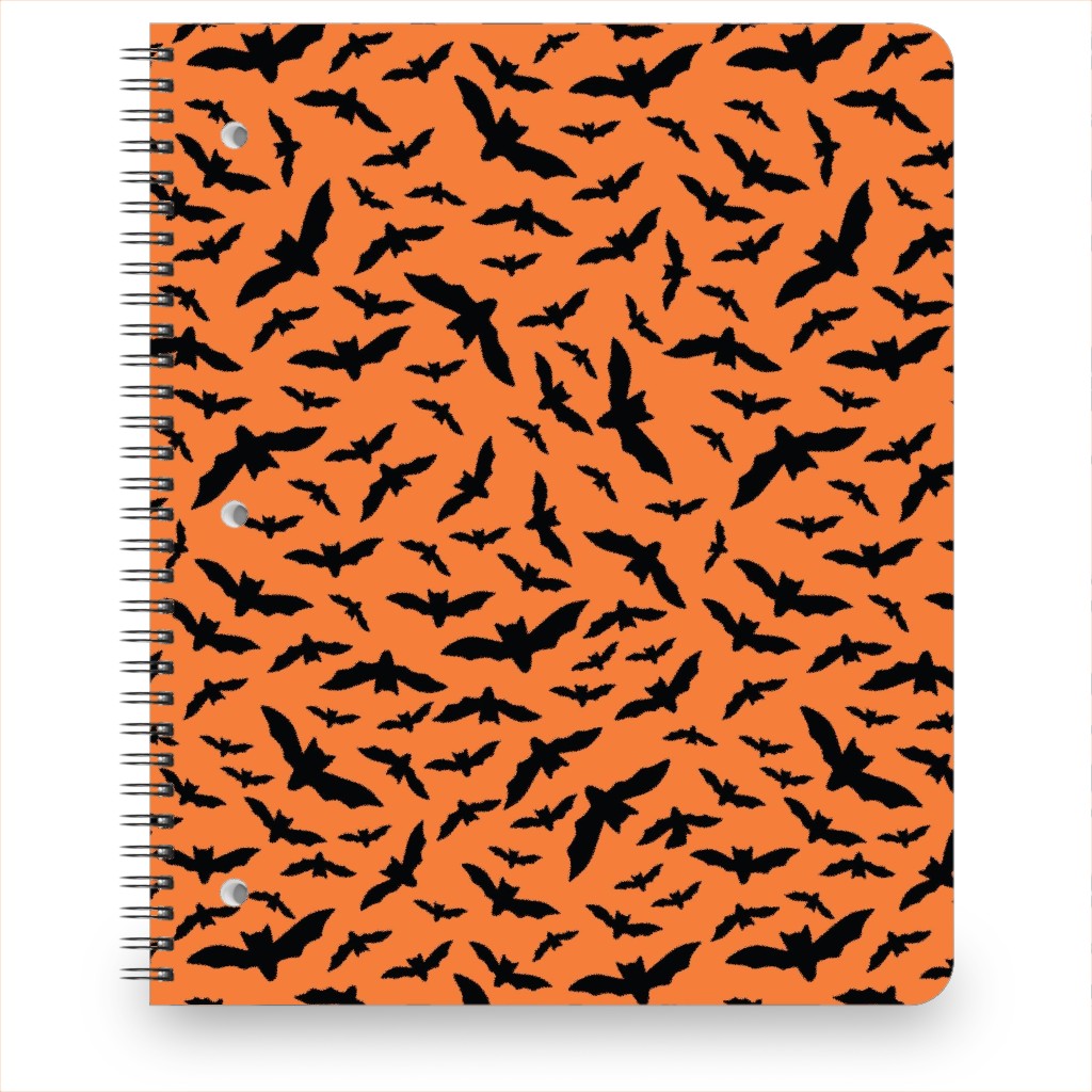 Halloween Black Bats Notebook, 8.5x11, Orange, Pumpkin