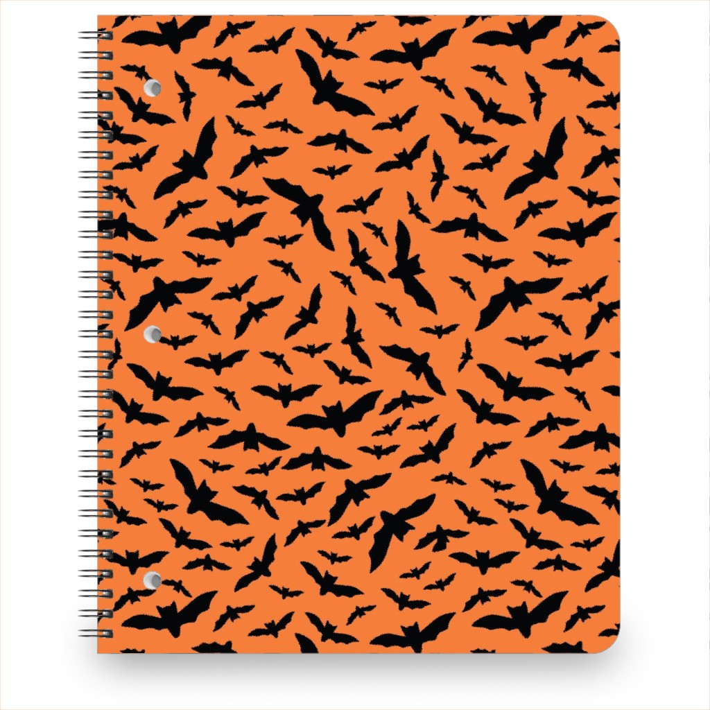 Halloween Black Bats Notebook, 8.5x11, Orange