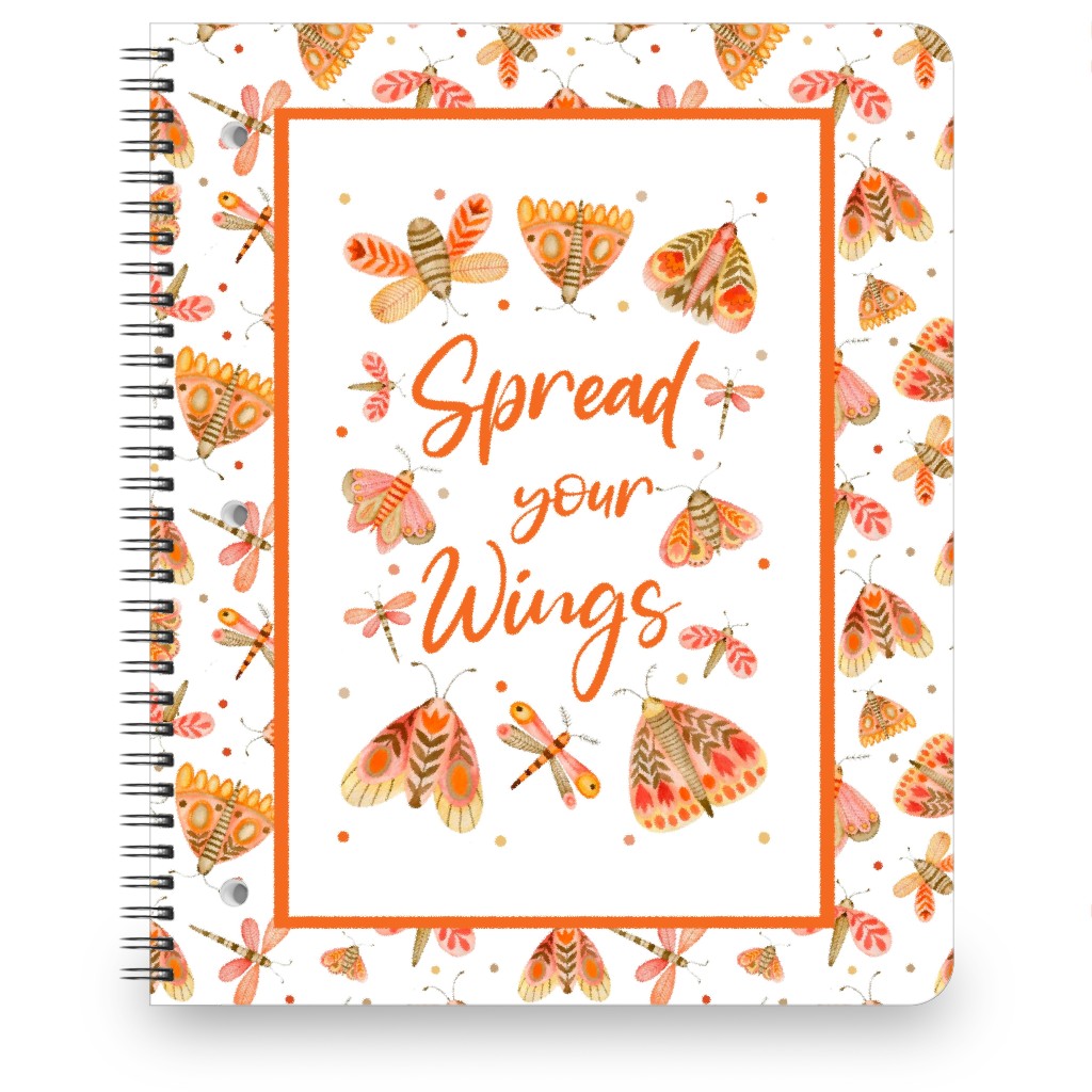 Spread Your Wings, Moth, Dragonfly, Butterfly & Ladybug Notebook, 8.5x11, Orange