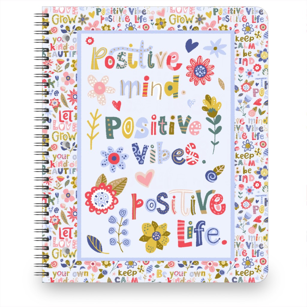 Positive Vibes, Positive Life - Inspirational Floral Notebook, 8.5x11, Multicolor