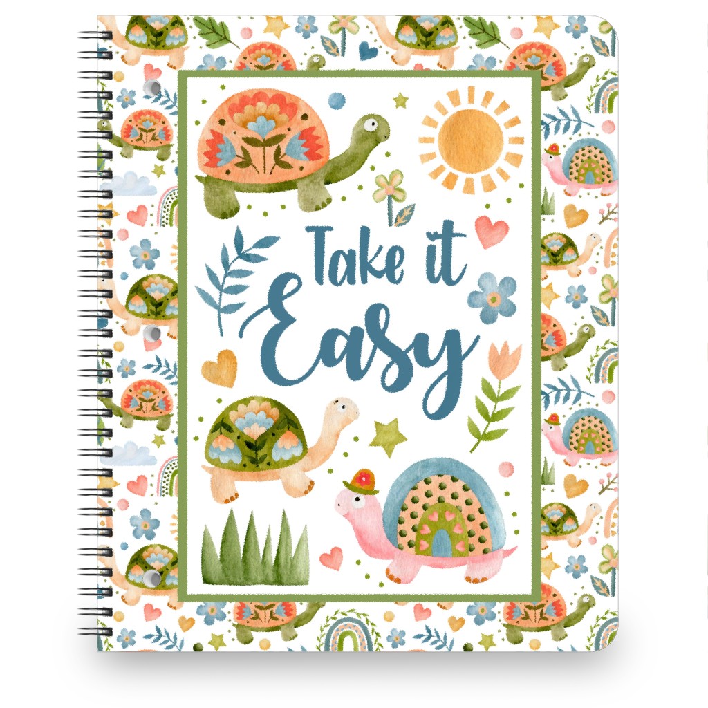 Take It Easy - Turtles & Spring Flowers Notebook, 8.5x11, Multicolor