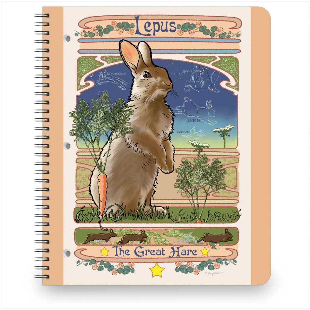 Art Nouveau Hare Notebook, 8.5x11, Brown, Brown