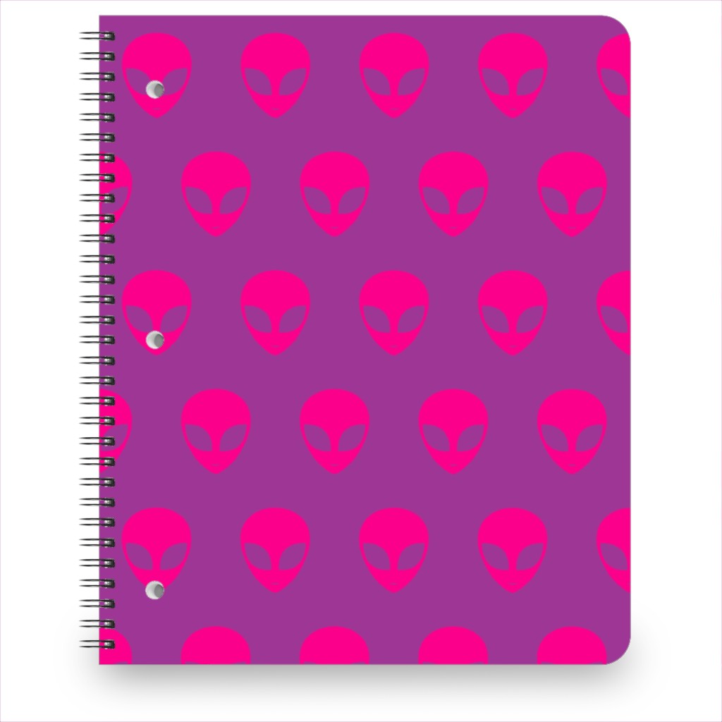 Retro Alien Heads Notebook, 8.5x11, Pink, Magenta