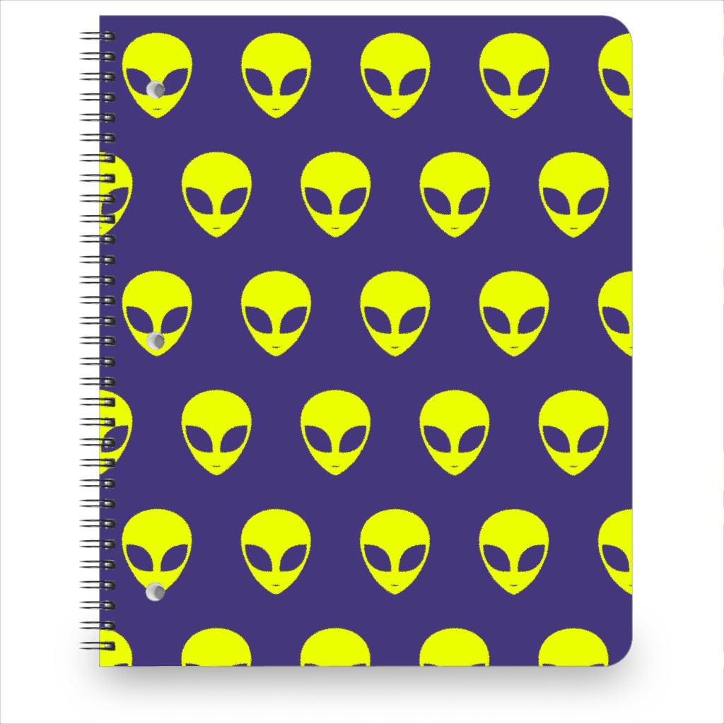 Retro Alien Heads Notebook, 8.5x11, Purple, Hyacinth