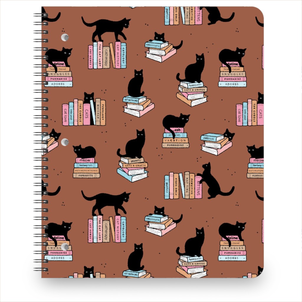 Cats and Books Notebook, 8.5x11, Brown, Sienna Brown