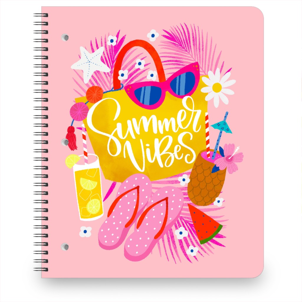 Summertime Vibes - Pink Notebook, 8.5x11, Pink, Bright Pink