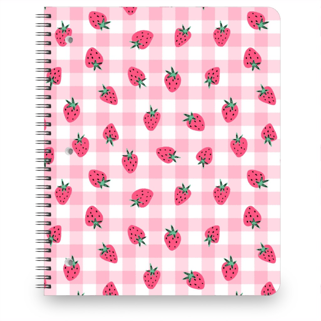 Summer Strawberry Gingham - Pink Notebook, 8.5x11, Pink
