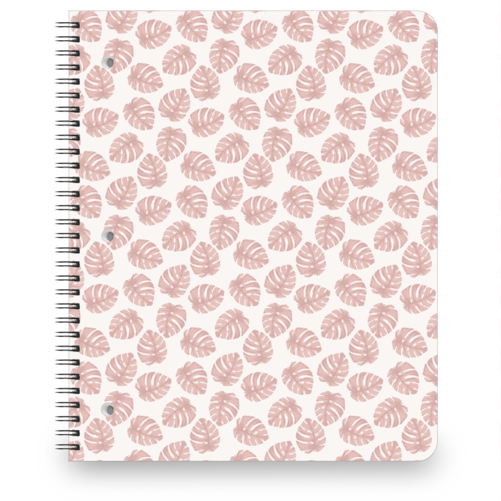 Boho Monstera Leaf - Light Pink on Off White Notebook, 8.5x11, Pink