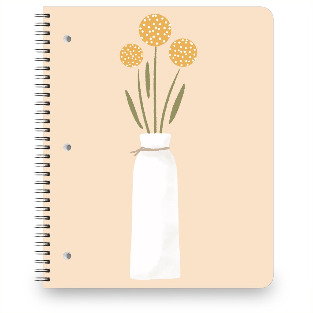 Billy Button Flowers in a Vase - Yellow Notebook, 8.5x11, Yellow