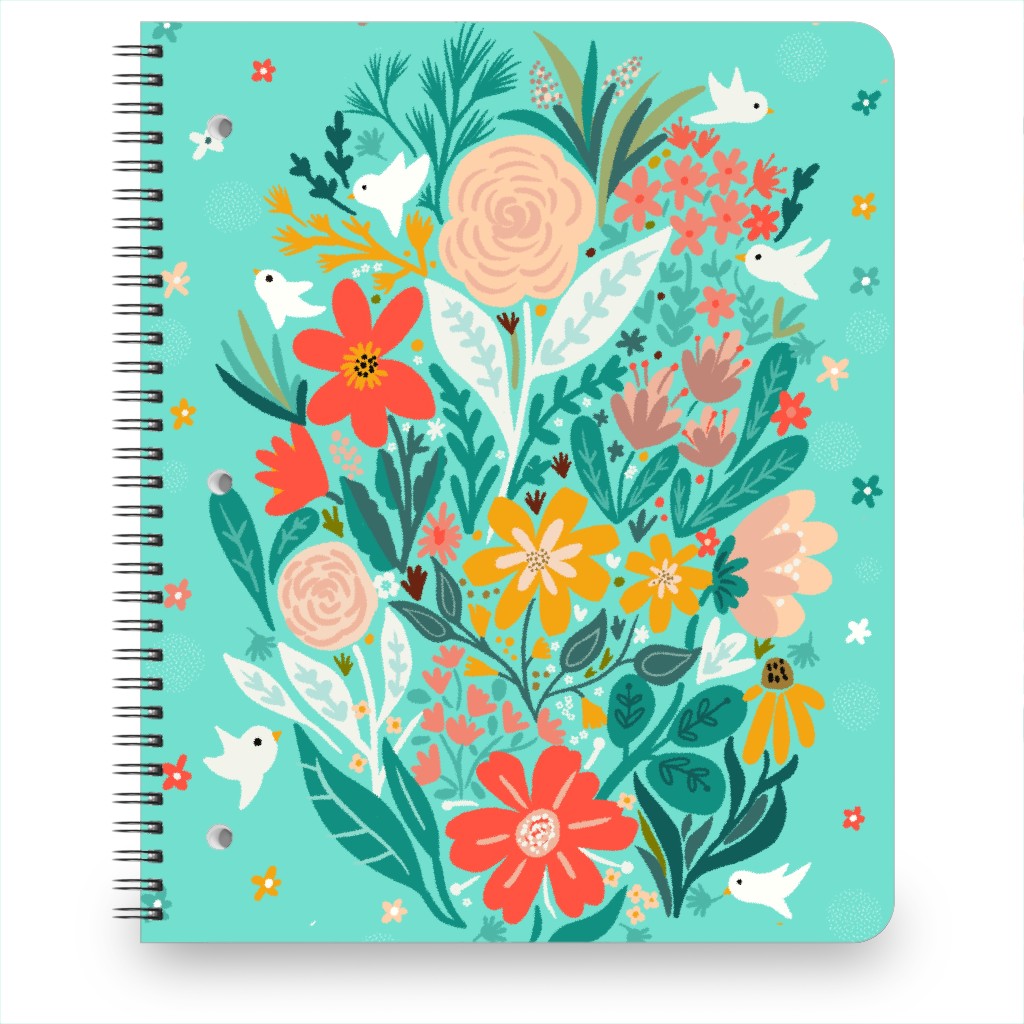 Floral Days - Multi on Blue Notebook, 8.5x11, Multicolor