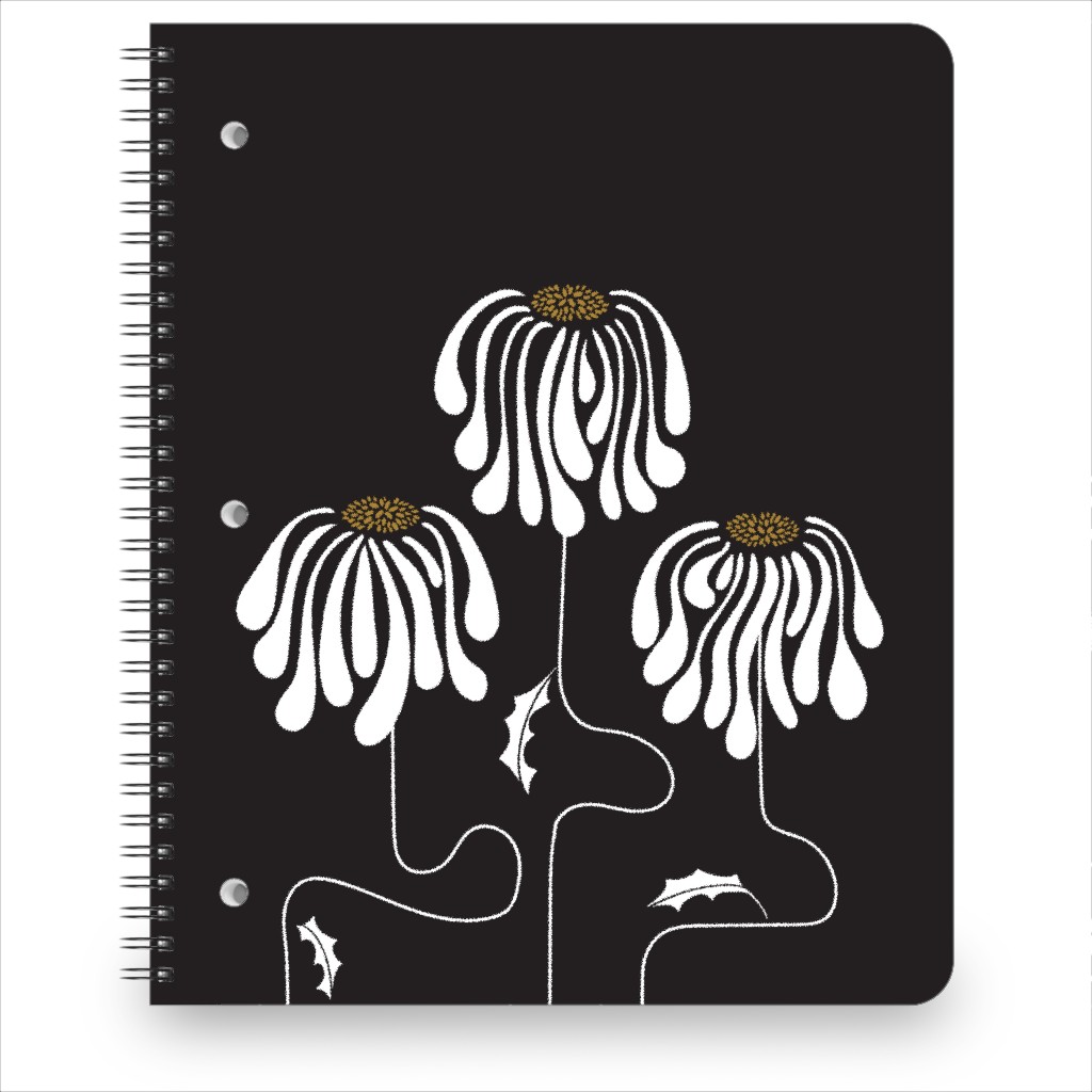 Mod Lazy Daisies Notebook, 8.5x11, Black, Charcoal